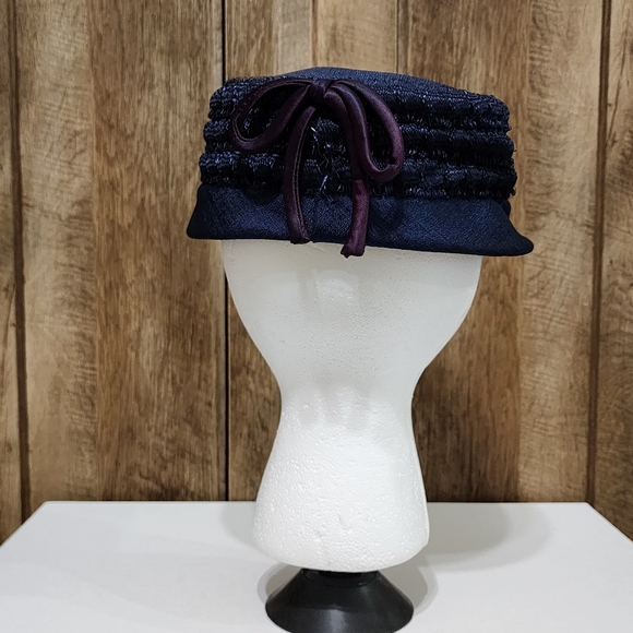 Vtg Original Caroline Blue Fancy Church Hat Structured Rare - Picture 5 of 16